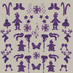 christmas gingerbread,christmas patterns,christmas decorations,festive characters,toys,christmas star,deer,hat,scarf,knitted socks,christmas bell,christmas caramel,penguin,icicle,snowflakes,linear pat