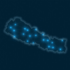 Nepal network map. Abstract geometric map of the country. Digital connections and telecommunication design. Glowing internet network. Elegant vector illustration.