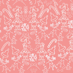 Naklejka premium christmas gingerbread,christmas patterns,christmas decorations,festive characters,toys,christmas star,deer,hat,scarf,knitted socks,christmas bell,christmas caramel,penguin,icicle,snowflakes,linear pat