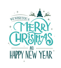 Merry Christmas lettering. Vector Illustration. Isolated calligraphic text Merry Christmas and Happy New Year for Holiday Greeting Gift Poster card. Typography design for banner.