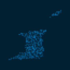 Trinidad and Tobago dotted glowing map. Shape of the country with blue bright bulbs. Vector illustration.
