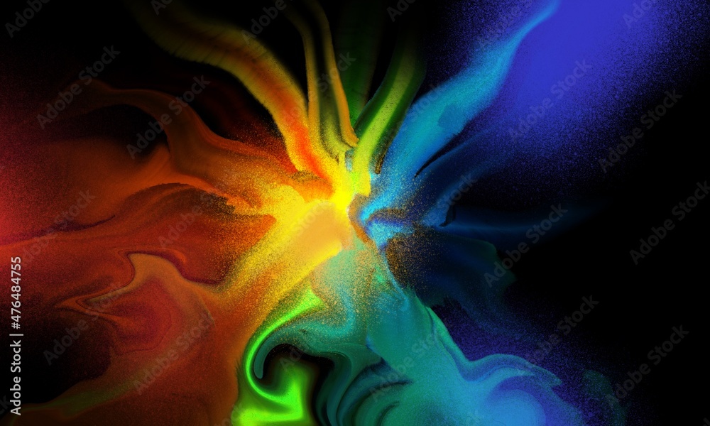 Wall mural liquid abstract in rainbow color on black. an illustration of the multiple colors in a wavy abstract