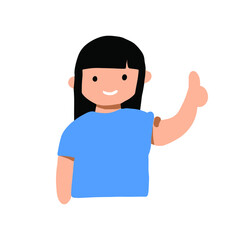 a vector illustration of the vaccinated girl thumbs his up. a simple vector graphic of someone taking medical action. an element for a health campaign.