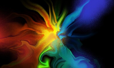 liquid abstract in rainbow color on black. an illustration of the multiple colors in a wavy abstract shape. colorful vibrant texture for background and wallpaper.