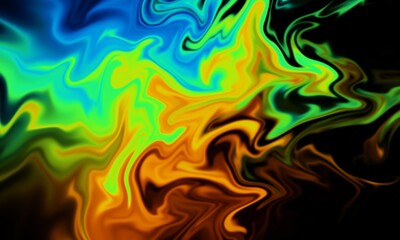 liquid abstract in rainbow color on black. an illustration of the multiple colors in a wavy abstract shape. colorful vibrant texture for background and wallpaper.