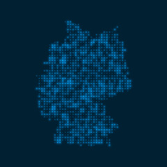 Germany dotted glowing map. Shape of the country with blue bright bulbs. Vector illustration.