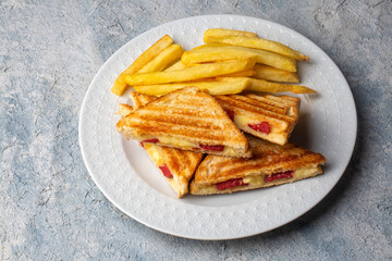 Turkish toast, mixed toast with cheddar cheese (Turkish name; karisik tost)