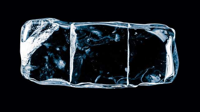 top view of cool frozen ice cubes isolated on black, Stock image