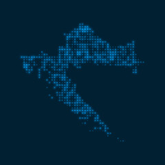 Fototapeta na wymiar Croatia dotted glowing map. Shape of the country with blue bright bulbs. Vector illustration.