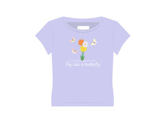 Fly like a butterfly t-shirt design for girls, vector illustration