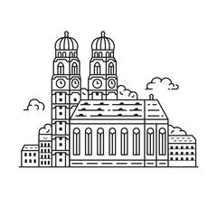 Munich Cathedral Frauenkirche Scene in Line Art - obrazy, fototapety, plakaty