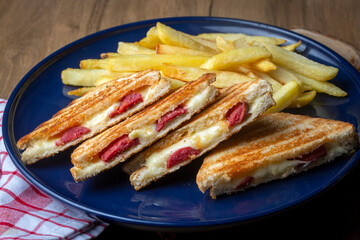 Turkish toast, mixed toast with cheddar cheese (Turkish name; karisik tost)