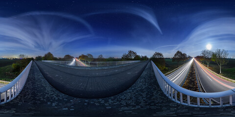 bridge over the highway at night, 360° x 180° vr equirectangular enviroment