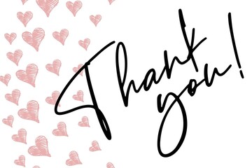 Thank You Card. Hand Written Lettering for Title, Heading, Photo Overlay, Wedding Invitation, Thank You Message. Heart shaped frame with thank you words, elegant thank you card 