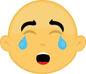 Vector illustration of the face of a bald, yellow character, with a sad expression and crying with tears in his eyes