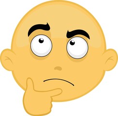 Vector illustration of the face of a yellow and bald cartoon character, with an expression of doubt or thinking