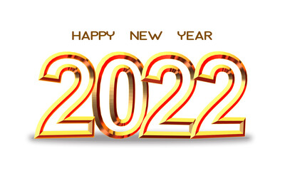 2022 golden letters. Isolated 3d illustration. 3d rendering