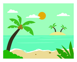 Fototapeta na wymiar a simple and minimalist illustration of the sandy beach. a vector drawing of the seashore for holiday vibes. a creative design for art print, wall art, card, etc.