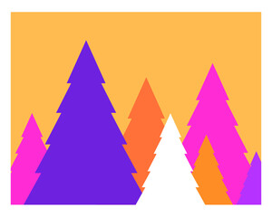 Fototapeta premium the colorful pine trees illustration in vector graphic. an imaginative drawing of the pine forest in autumn season. decorative illustration for art print, wall art, background, etc.