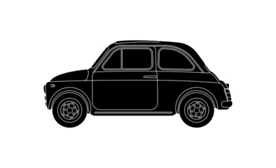 Silhouette vintage old fashioned european city small car. Flat vector retro illustration