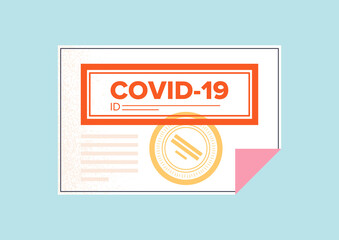 Covid 19 certificate. Vaccination certificate. Document that confirms presence of antibodies. Taking care of your health, pandemic, global world problems, virus. Cartoon flat vector illustration