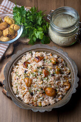 Traditional delicious Turkish food; chestnut rice pilaf (Turkish name; kestaneli pilav)