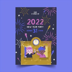 hand drawn flat new year party flyer template abstract design vector illustration