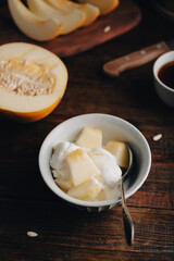 Bowl of Ice Cream Mixed with Honeydew Melon