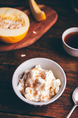 Honeydew Melon Ice Cream with Berry Syrup