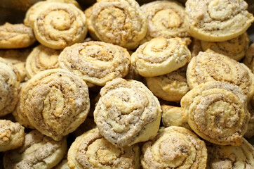Many fresh baked organic cookies close up