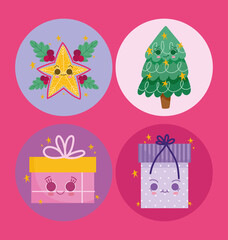 icons kawaii christmas tree