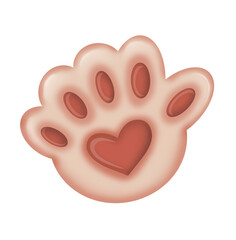 illustration of paw of cat with heart isolated on white background