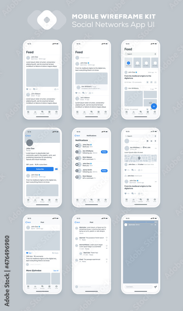 Poster mobile app design. ui ux wireframe kit for smartphone. new os screens.