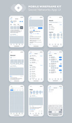 Mobile app design. UI UX wireframe kit for smartphone. New OS screens. - obrazy, fototapety, plakaty