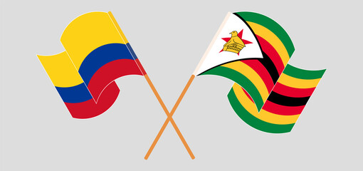 Crossed flags of Colombia and Zimbabwe. Official colors. Correct proportion