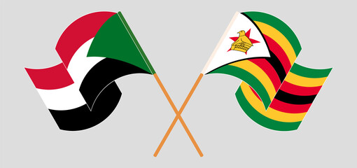 Crossed flags of the Sudan and Zimbabwe. Official colors. Correct proportion