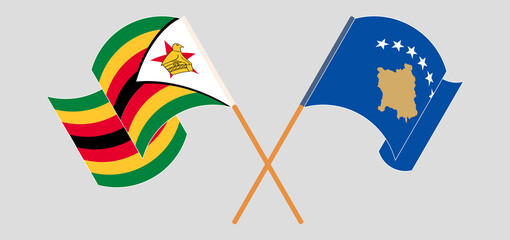Crossed flags of Zimbabwe and Kosovo. Official colors. Correct proportion