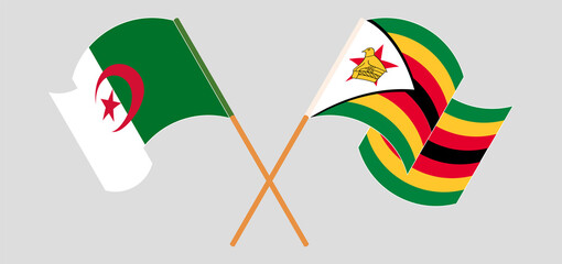 Crossed flags of Algeria and Zimbabwe. Official colors. Correct proportion