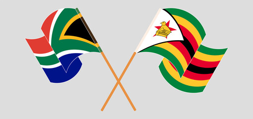 Crossed flags of South Africa and Zimbabwe. Official colors. Correct proportion