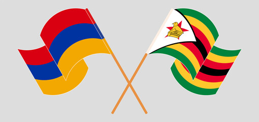 Crossed flags of Armenia and Zimbabwe. Official colors. Correct proportion