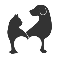 Illustration of love for pets. Dog and cat with hearts on a white background.