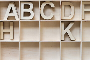 wooden type arranged in a shallow box