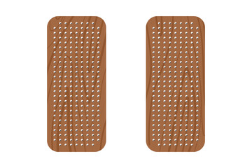 Nails bed colored icon. Sadhu feet standing wooden board symbol. Yoga exercise and spiritual meditation practice desk. Alternative medicine and treatment vector eps illustration. Top view