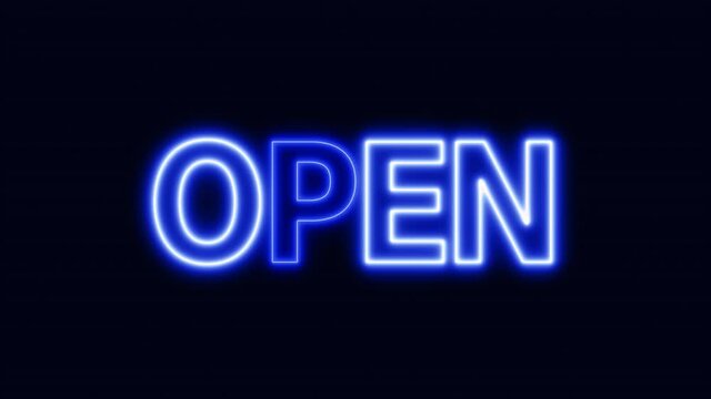 Message Illuminated By Blue Neon Light, Word Open In Style Of Retro Fluorescent Lamp