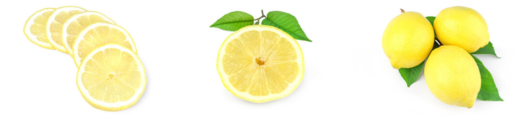 Collage of lemons isolated on a white background