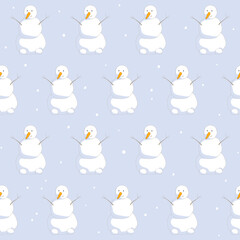 Pattern, background image of repeating white snowmen with carrot nose.
