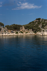 Stone ruins of buildings near the Mediterranean coast of Turkey.