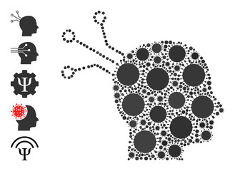 Brain link mosaic icon. Vector collage constructed with randomized Covid-2019 icons. Covid mosaic brain link icon and other icons. Brain link collage for breakout templates.