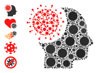Brain virus mosaic icon. Vector mosaic created of random virus cell icons. Contagious mosaic brain virus icon, and other icons. Brain virus mosaic for breakout images.
