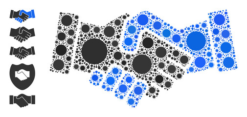 Business hands mosaic icon. Vector collage designed from randomized bacilla icons. Infection mosaic business hands icon, and bonus icons. Business hands mosaic for pandemic images.